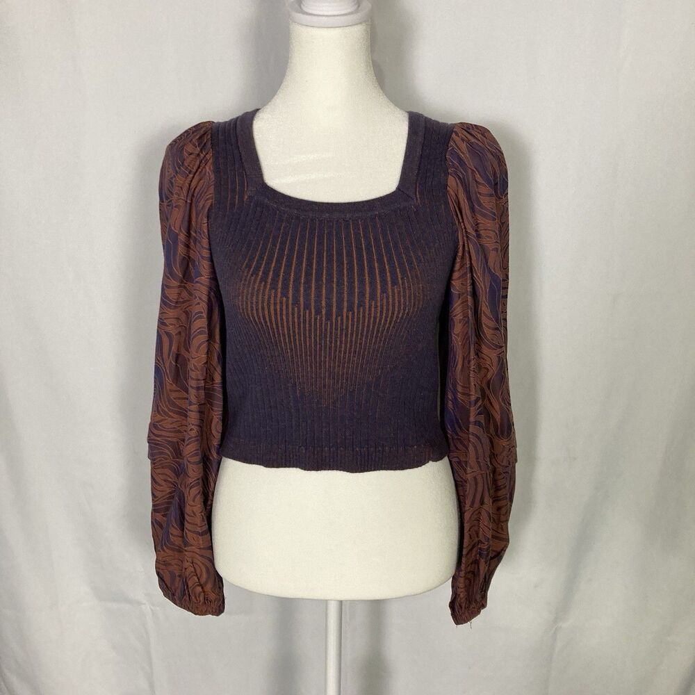 Current Air LA Sz Small Balloon Sleeve Top Square Neck Sweater Crop EUC